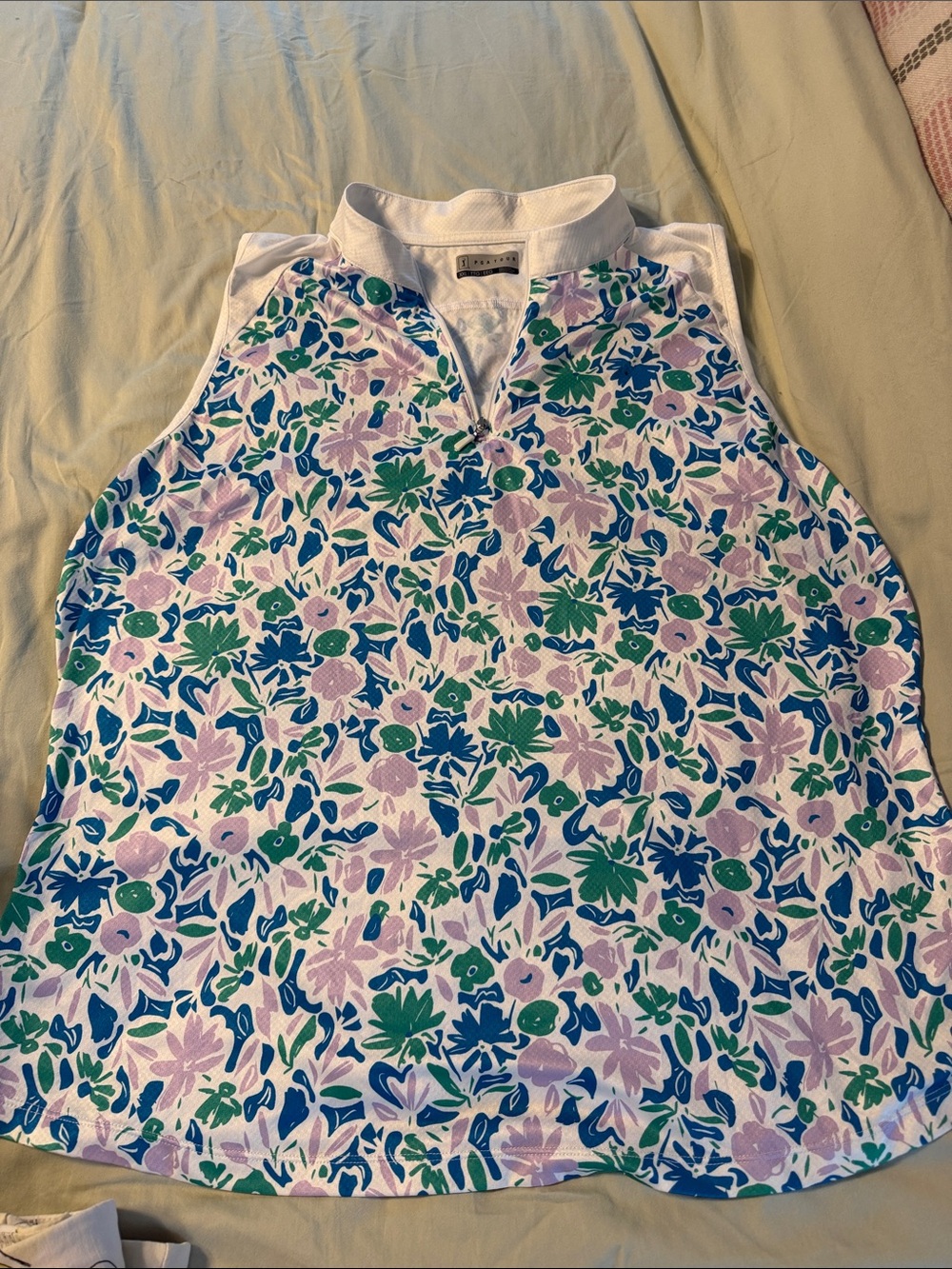 PGA Tour Floral Sleeveless Tank Top - White, Blue, Green & Lavender
